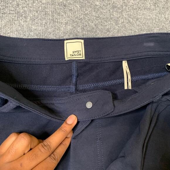 Swet Tailor Pants Mens 38 Navy High Rise Commuter Slim Straight 5 Pocket Chino - Picture 5 of 10